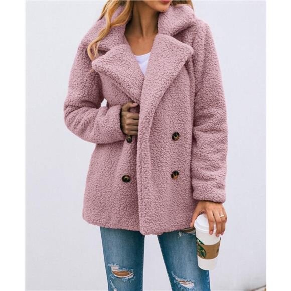 Women's Sherpa Fleece Faux Fur Trendy Jackets Pink2 - Picture 3 of 6
